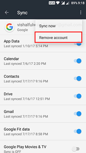 remove gmail account