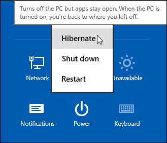 hibernate option in windows 8